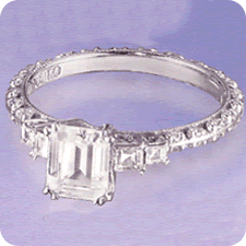Vintage look, emerald cut diamond, Tacori engagement ring