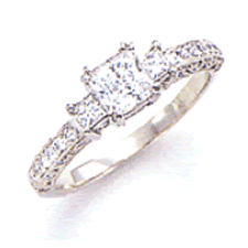 Antique Style Princess Cut Diamond Engagement Ring