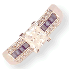 Antique Style Genuine Sapphire Princess Cut Diamond Ring