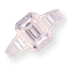 Vintage Look Emerald Cut Diamond Engagement Ring
